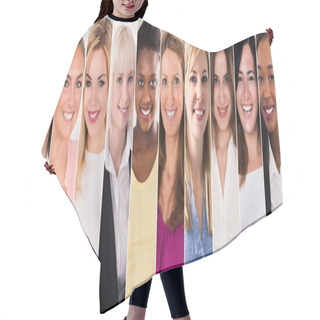 Personality  Happy Multi Ethnic Women Collage. Diverse Group Of Women Portraits Hair Cutting Cape