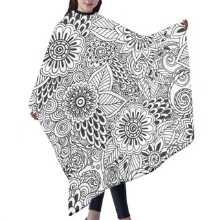 Personality  Seamless  Floral Doodle Black And White Background Pattern In Vector. Hair Cutting Cape