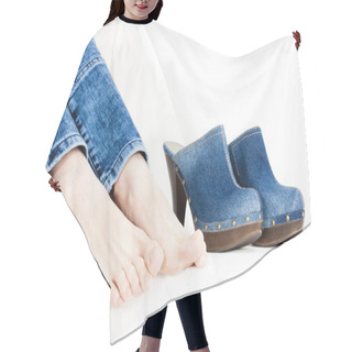 Personality  Detail Of Woman And Denim Clogs Hair Cutting Cape