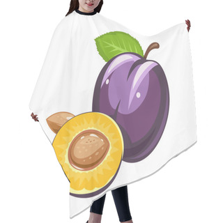 Personality  Plum. Ripe Juicy Fruit With Nut And Leaf Hair Cutting Cape
