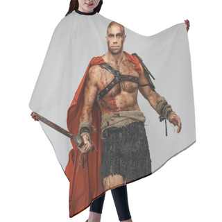 Personality  Wounded Gladiator With Sword Covered In Blood Isolated On Grey Hair Cutting Cape