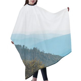 Personality  Blue Silhouette Of Mountains Near Fir Trees On Hill Hair Cutting Cape