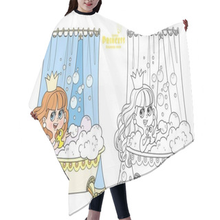 Personality  Cute Brunette Princess Taking Bath With A Duck Outlined And Color For Coloring Book Hair Cutting Cape