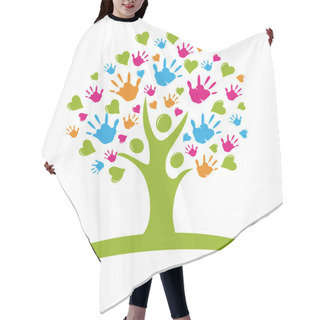 Personality  Tree With Hands And Hearts Figures Logo Hair Cutting Cape