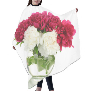Personality  Beautiful Pink And White Peonies In Glass Vase Isolated On White Hair Cutting Cape
