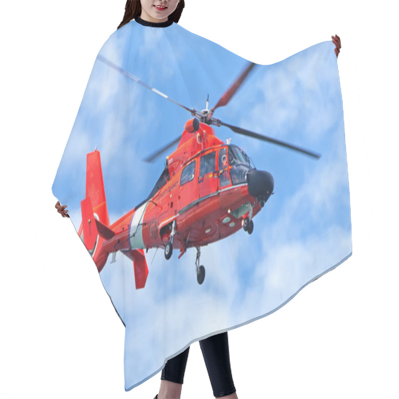 Personality  Red Rescue Helicopter Moving In Blue Sky Hair Cutting Cape