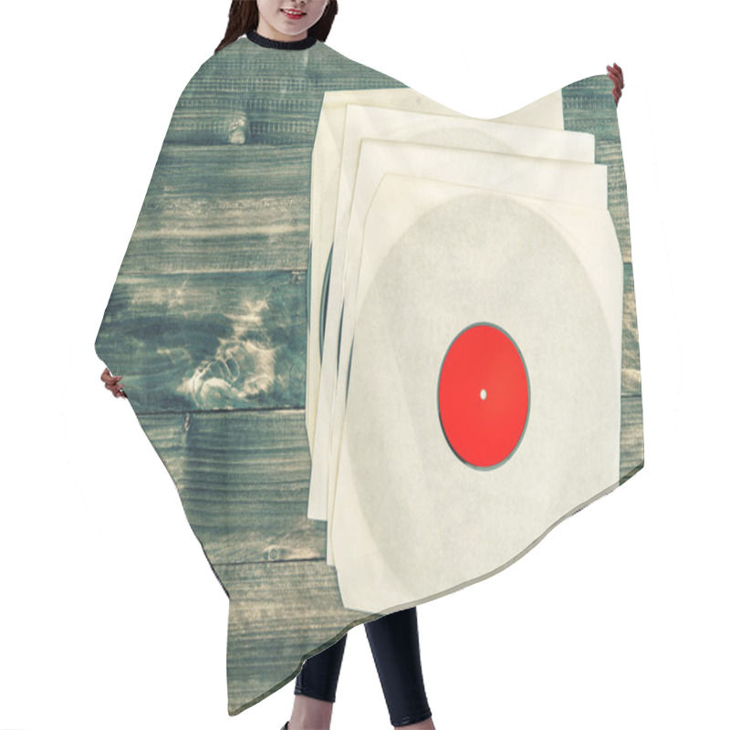 Personality  Vintage Vinyl Records On Rustic Wooden Background Hair Cutting Cape