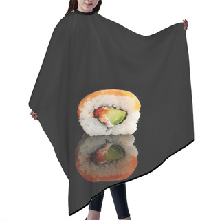 Personality  Delicious Philadelphia Sushi With Avocado, Creamy Cheese, Salmon And Masago Caviar Isolated On Black With Reflection Hair Cutting Cape