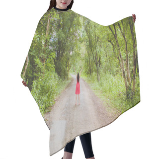 Personality  Woman On A Summit With Upraised Arms In The Forest Tunnel, Prais Hair Cutting Cape