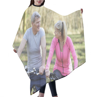 Personality  Mature Couple On Cycle Ride In Countryside Together Hair Cutting Cape