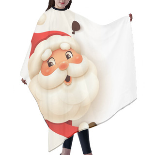 Personality  Santa Claus With Big Blank Signboard. Wide Empty Space For Design. Hair Cutting Cape