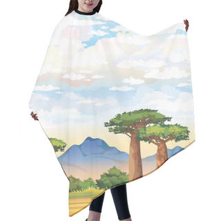 Personality  Baobabs And Mountain On A Cloudy Sky. Hair Cutting Cape