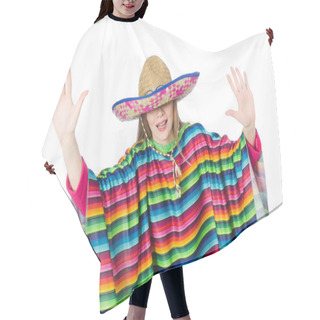 Personality  Pretty Girl In Mexican Poncho Isolated On White Hair Cutting Cape
