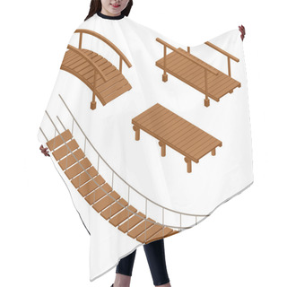 Personality  Hanging Wooden Bridge, Wooden And Hanging Bridge Vector Illustrations. Flat 3d Isometric Set. Hair Cutting Cape