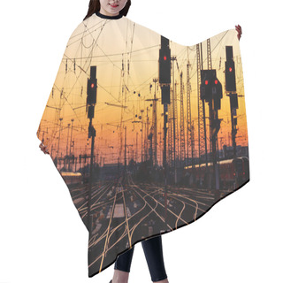 Personality  Railroad Tracks At Sunset Hair Cutting Cape