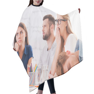Personality  Business People On Boring Presentation. Hair Cutting Cape