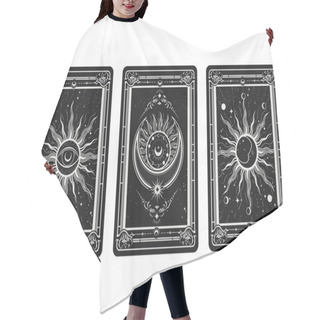 Personality  Tarot Cards Reverse Side With Esoteric And Mystic Symbols, All-seeing Eye, Sun And Moon, Sorcery Signs, Vector Hair Cutting Cape