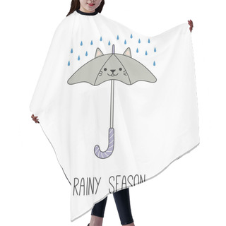 Personality  Hand Drawn Kawaii Funny Umbrella With Cat Ears Under Rain, Vector, Illustration Hair Cutting Cape