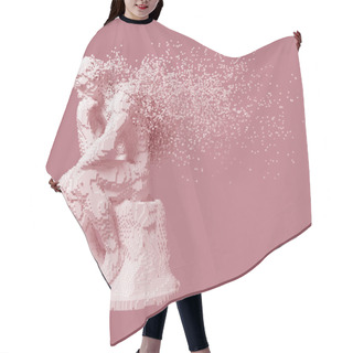 Personality  Desintegration Of Digital Sculpture Thinker On Pink Background Hair Cutting Cape