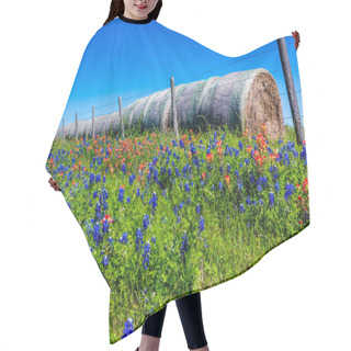 Personality  A Meadow With Round Hay Bales And Fresh Texas Wildflowers Hair Cutting Cape