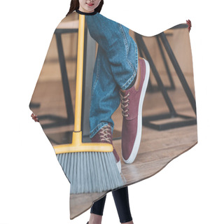 Personality  Worker With Broom In Cafe Hair Cutting Cape