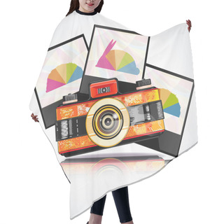 Personality  Retro Camera With Photos Hair Cutting Cape