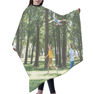 Personality  Cute Happy Children Playing With Colorful Kite In Park   Hair Cutting Cape