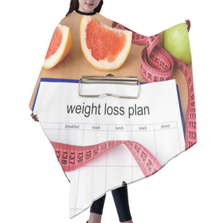 Personality  Paper With Weight Loss Plan And Grapefruit Hair Cutting Cape