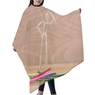 Personality  Wooden Figurine Selecting  Pencil Hair Cutting Cape