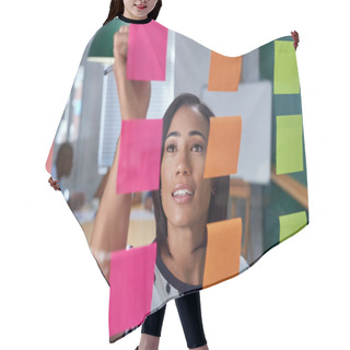 Personality  Businesswoman Writing On Post It Note Hair Cutting Cape
