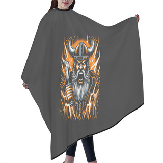 Personality  Viking Angry With Background Lightning Vector Artwork Design Hair Cutting Cape