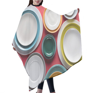 Personality  White And Colorful Plates Of Different Sizes On Red Background Hair Cutting Cape