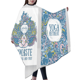 Personality  Two Banners For Yoga Retreat Or Yoga Studio With Beautiful Fantasy Ornament And Human In Lotus Asana Hair Cutting Cape