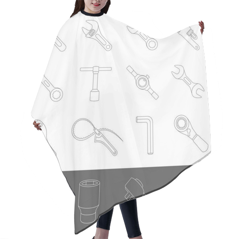 Personality  Line Icons - Sixteen different types of wrenches hair cutting cape