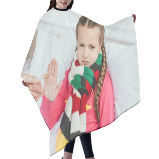 Personality  Sad Ill Daughter In Scarf Does Not Want To Take Medicines Hair Cutting Cape