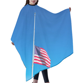 Personality  Flag Of The United States Flying At Half Staff Waving In The Wind Under Blue Sky. Hair Cutting Cape