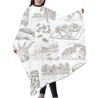 Personality  Hawaii - Full Sized Hand Drawn Illustrations On White Hair Cutting Cape