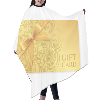 Personality  Gift Coupon, Gift Card (discount Card, Business Card) With Floral (scroll, Swirl) Gold Swirl Pattern (tracery), Bow (ribbon). Holiday Background Design For Invitation, Ticket. Vector Hair Cutting Cape