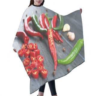 Personality  Hot Peppers With Spices On Wooden Table Close Up Hair Cutting Cape