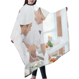 Personality  Chef Training Student In Kitchen Hair Cutting Cape