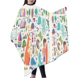 Personality  Vector Illustration With Australia Symbols Hair Cutting Cape