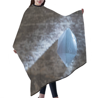 Personality  Close Up View Of Blue Magic Crystal On Wooden Surface With Light Hair Cutting Cape