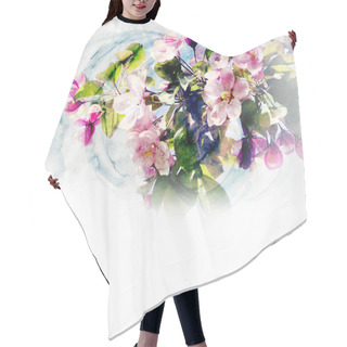 Personality  Spring Trees Blossom Watercolor Illustration Hair Cutting Cape