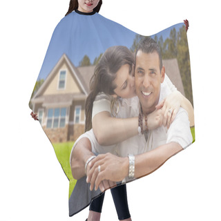 Personality  Happy Hispanic Young Couple In Front Of Their New Home Hair Cutting Cape