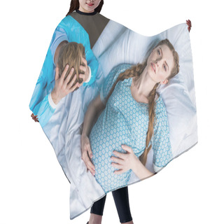 Personality  Pregnant Woman And Man In Hospital Hair Cutting Cape