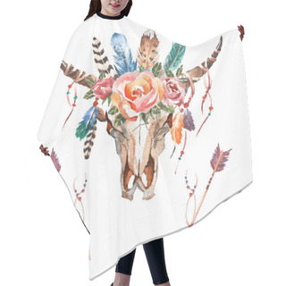 Personality  Watercolor Boho Chic Image Flowers, Feathers, Animal Elements Hair Cutting Cape