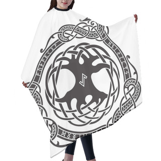 Personality  Yggdrasil. Scandinavian Design. The Tree Yggdrasil In Nordic Pattern. Hair Cutting Cape