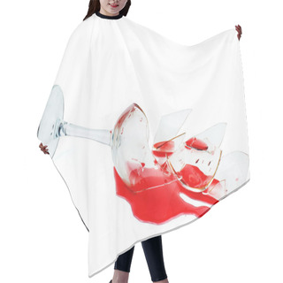Personality  Shattered Wineglass On A White Background. Poured Red Wine, Like Blood. Hair Cutting Cape