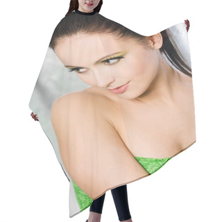 Personality  Portrait Of Sexy Woman Hair Cutting Cape
