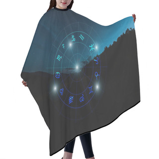 Personality  Dark Landscape With Night Starry Sky And Zodiac Signs Illustration Hair Cutting Cape